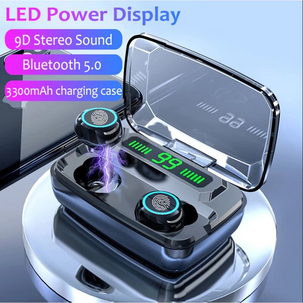 MP11 TWS 9D WATERPROOF BLUETOOTH HEADSET WITH 3300MAH POWERBANK LED DISPLAY