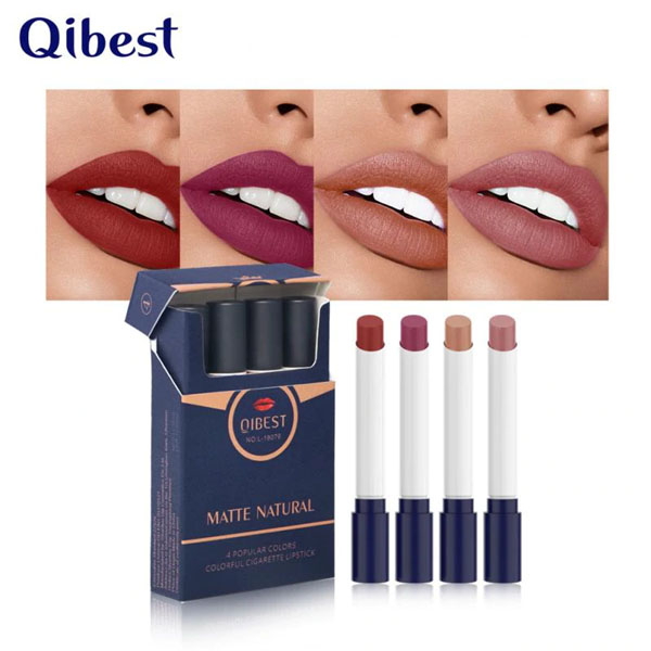 QIBEST 4pcs/Box Natural Matte Cigarette Lipstick Set