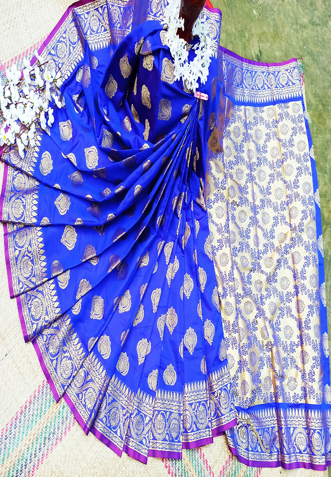 Blue Color Full Body Work Katan Silk Saree for Women