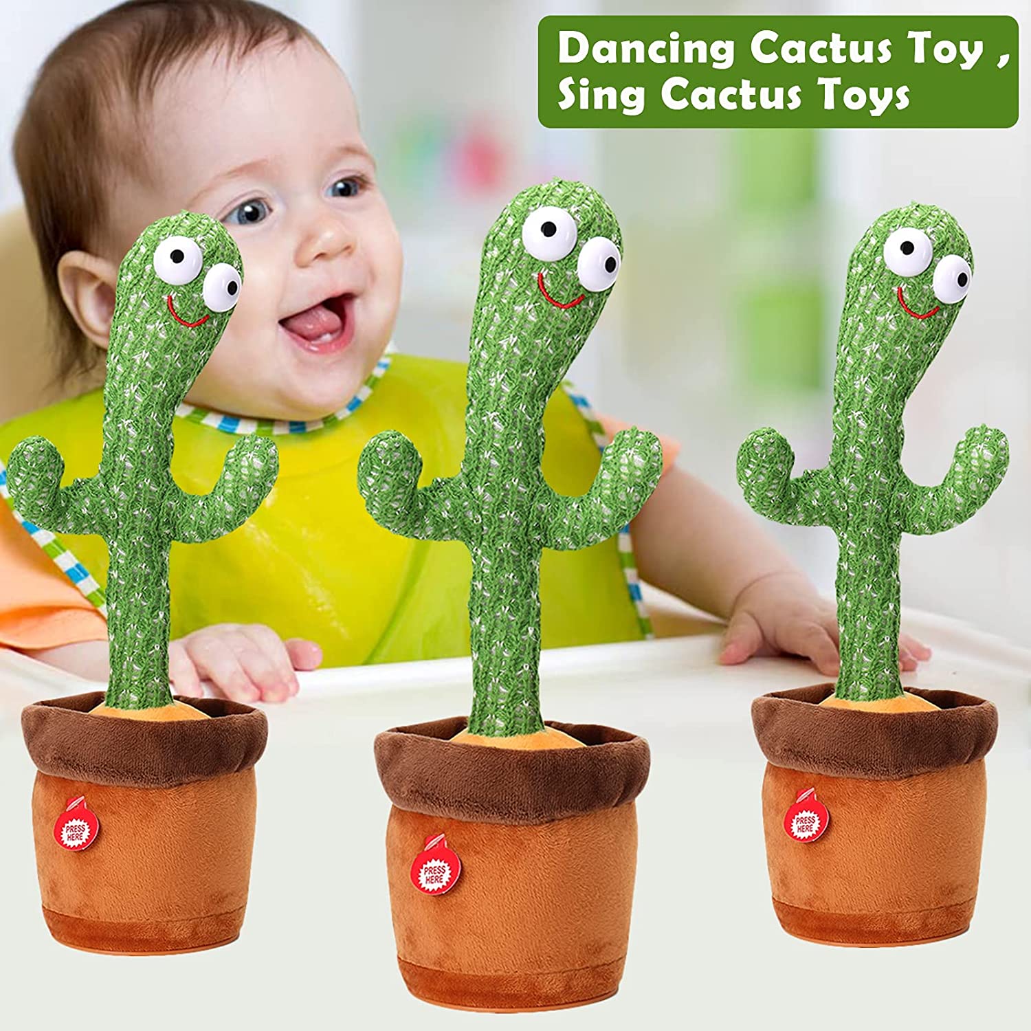 Cactus Plush Toys Talking, Singing and DANCING CACTUS Electronic Cactus Plush Toys for Children ((120 SONGS & RECHARGEABLE)