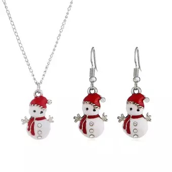 Cute Cartoon Drip Color Colored Snowman Christmas Gift Earrings Necklace Set