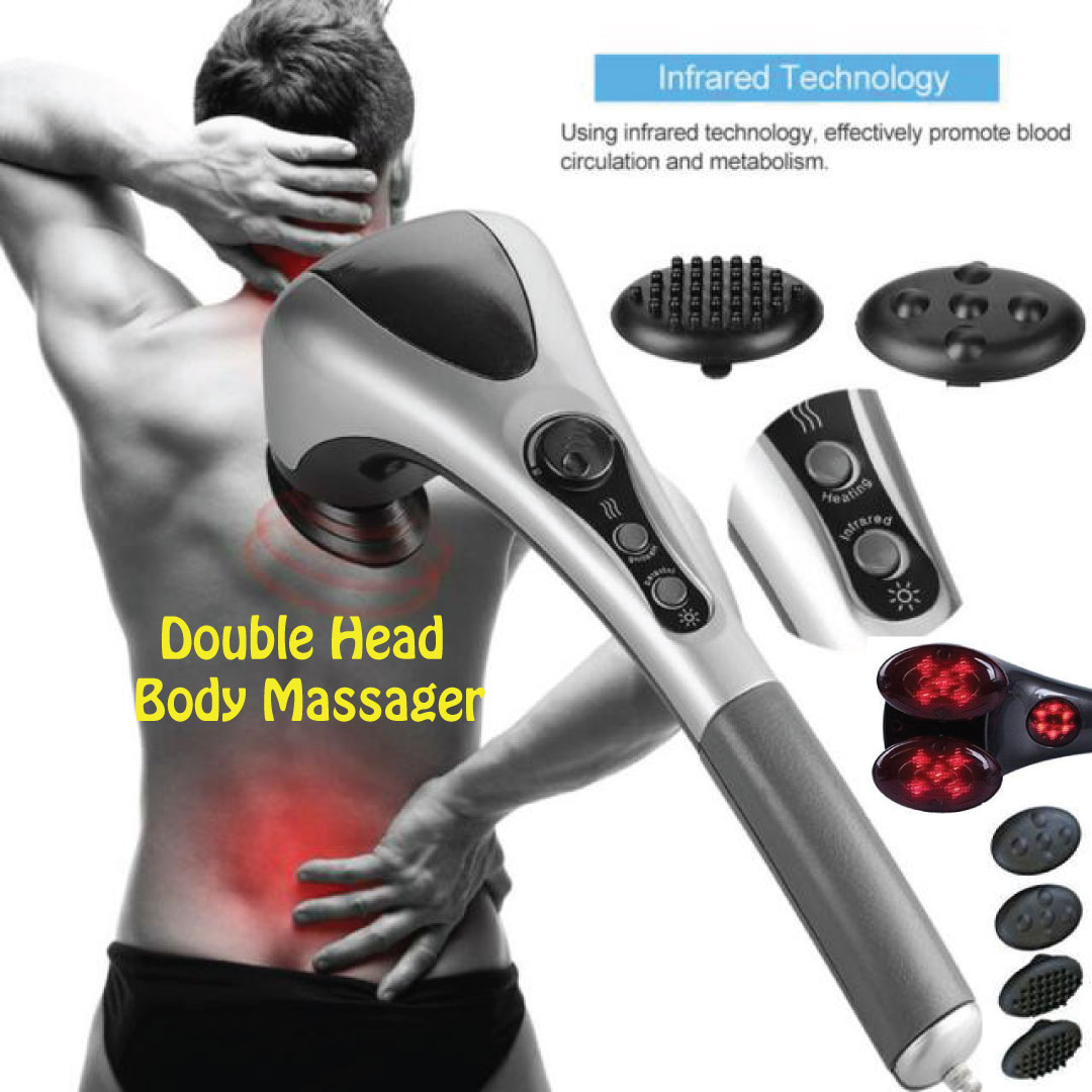 Double Head Full Body Massager Machine Variable Speed Far Infrared Handheld Body Massager Hammer/ Health accesorries