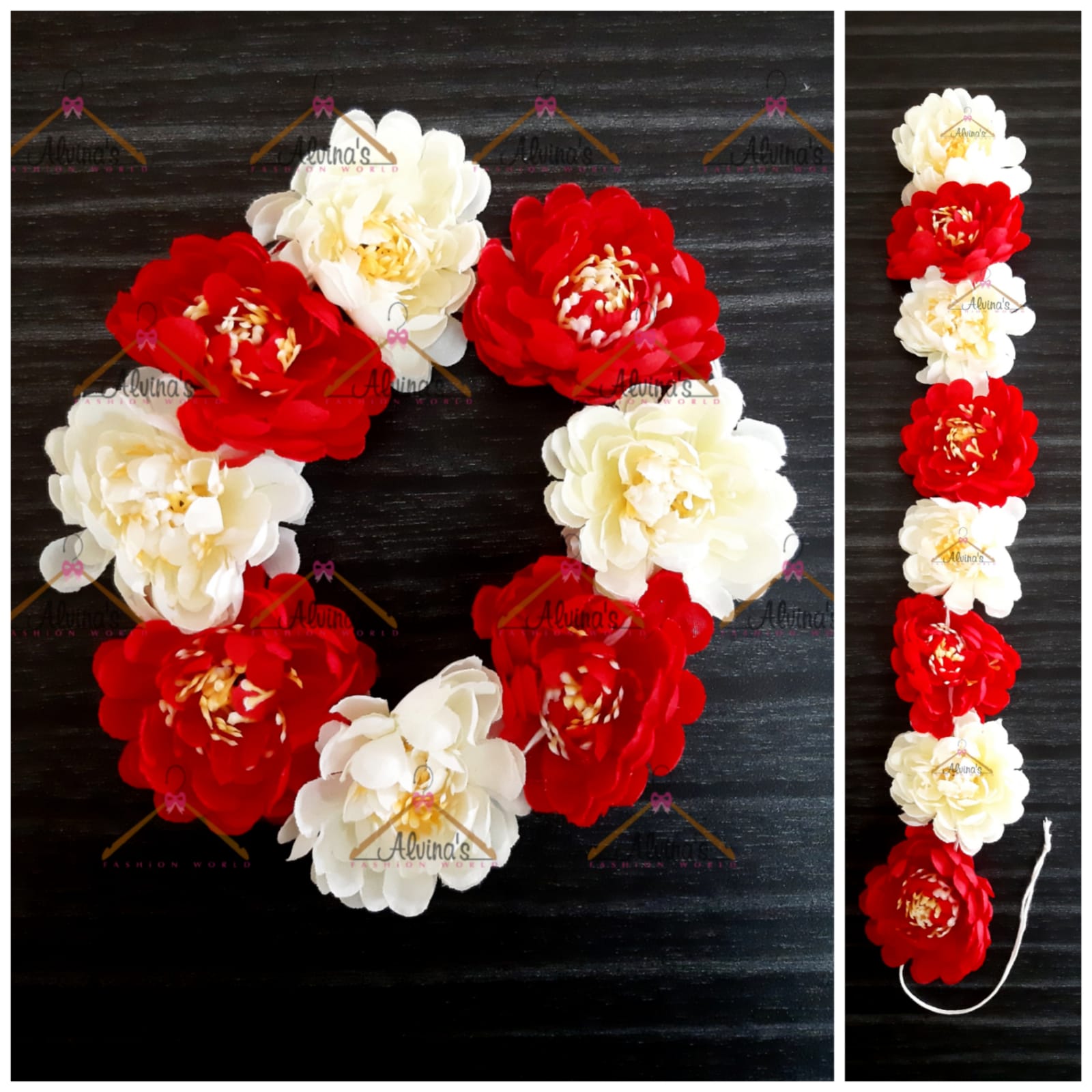 Exclusive Red & White Combination Artificial Hair Flower Bend For Woman
