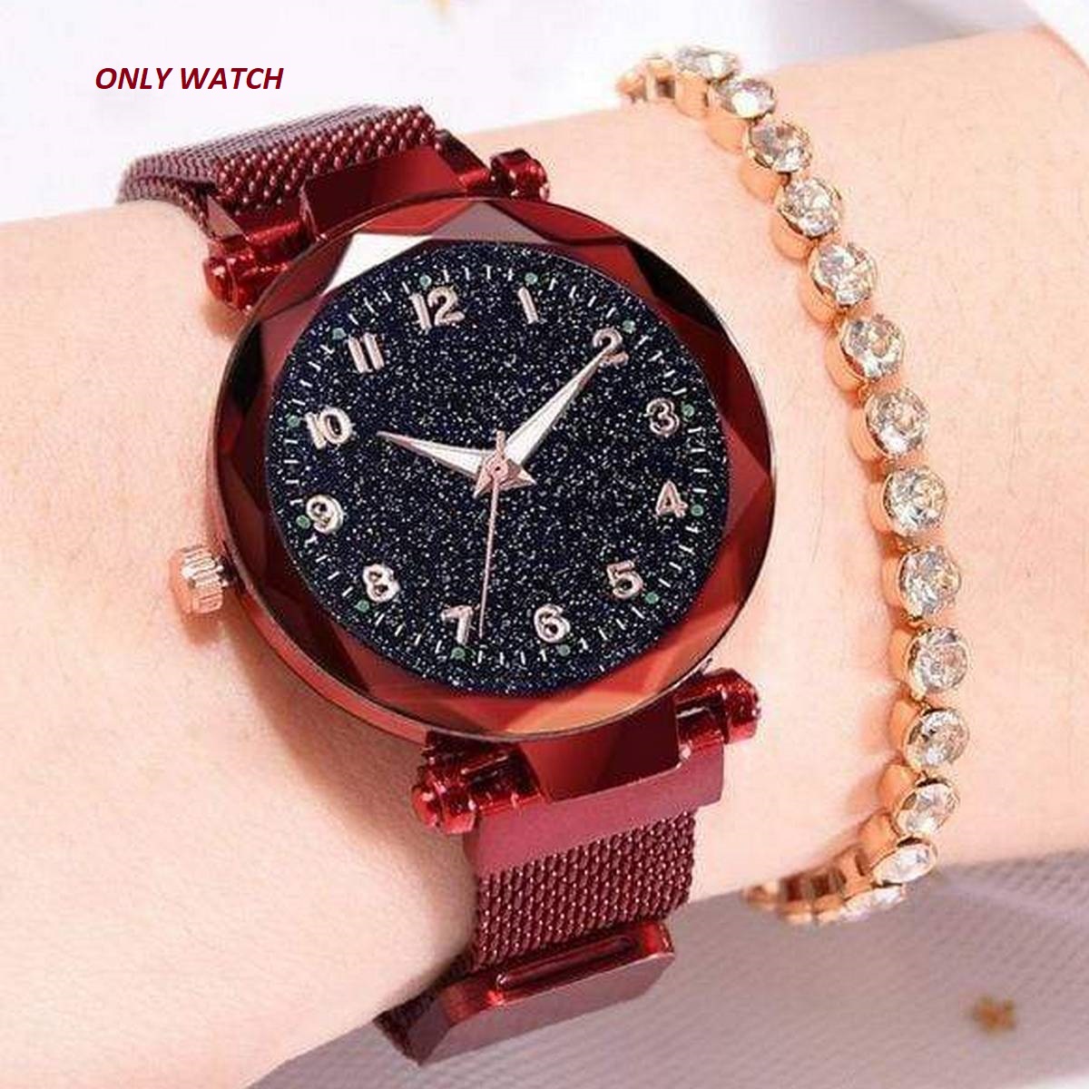 FSF Magnetic Mesh Strap Red1 Chain Glass Mirror Girl Clock