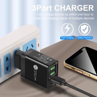 36W PD Quick Charger Fast Chargring Adapter with 3 USB Chargeing Port Travel Chargers Portable for Outdoor Trip Black UK Plug