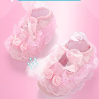 Baby Girls Crib Shoes Toddler Birthday Party Home Prewalker Soft Non-Slip Crib Baby Girls Shoes (6 to 12 month )