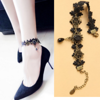 1 Pc Black Flowers Lace Ankle Female Anklets Bracelets for Women Girls Leg Nupur