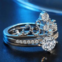 Popular Womens Princess Crown Wedding Rings 2 in 1 With Round Shining Cubic S925 Rings For Womens Europe Brand Opening Rings Jewelry