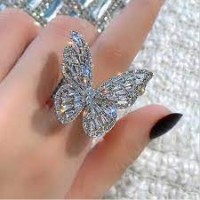 Women Butterfly Ring Vintage Alloy Butterfly Knuckle Ring Rhinestone Finger Ring luxury shiny