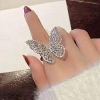 Women Butterfly Ring Vintage Alloy Butterfly Knuckle Ring Rhinestone Finger Ring luxury shiny