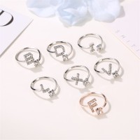 Alphabet Letters Stone Silver Rings for Women, CZ Adjustable Initial Letter Ring For Women Simple Elegant Jewelry Friendship Gift for Girls, Name Word Finger Ring for Party, Wedding, Dating, Festivals, Birthday