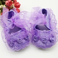 Baby Girls Shoes Purple Soft Lace Ribbon Flower Design for (0 Month -1 Year)