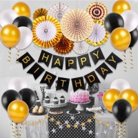 Happy Birthday Paper Card Banner, Letters Banner for Party Supplies, Birthday Decorations - Black