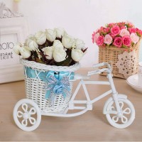Tricycle Rickshaw Vase Flower Basket Home Office Desk Decor