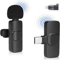 Wireless Microphone Professional Lapel Lavalier Microphone Portable Audio Video Mic Remove Noise Mini Mic Lapel For YouTube Facebook Vloggers Interview Auto-syncs