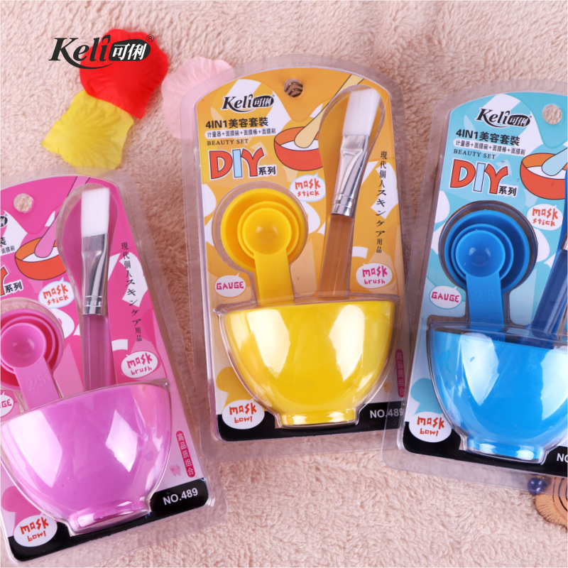 keli makeup mask bowl set pink and bule face set brush mask