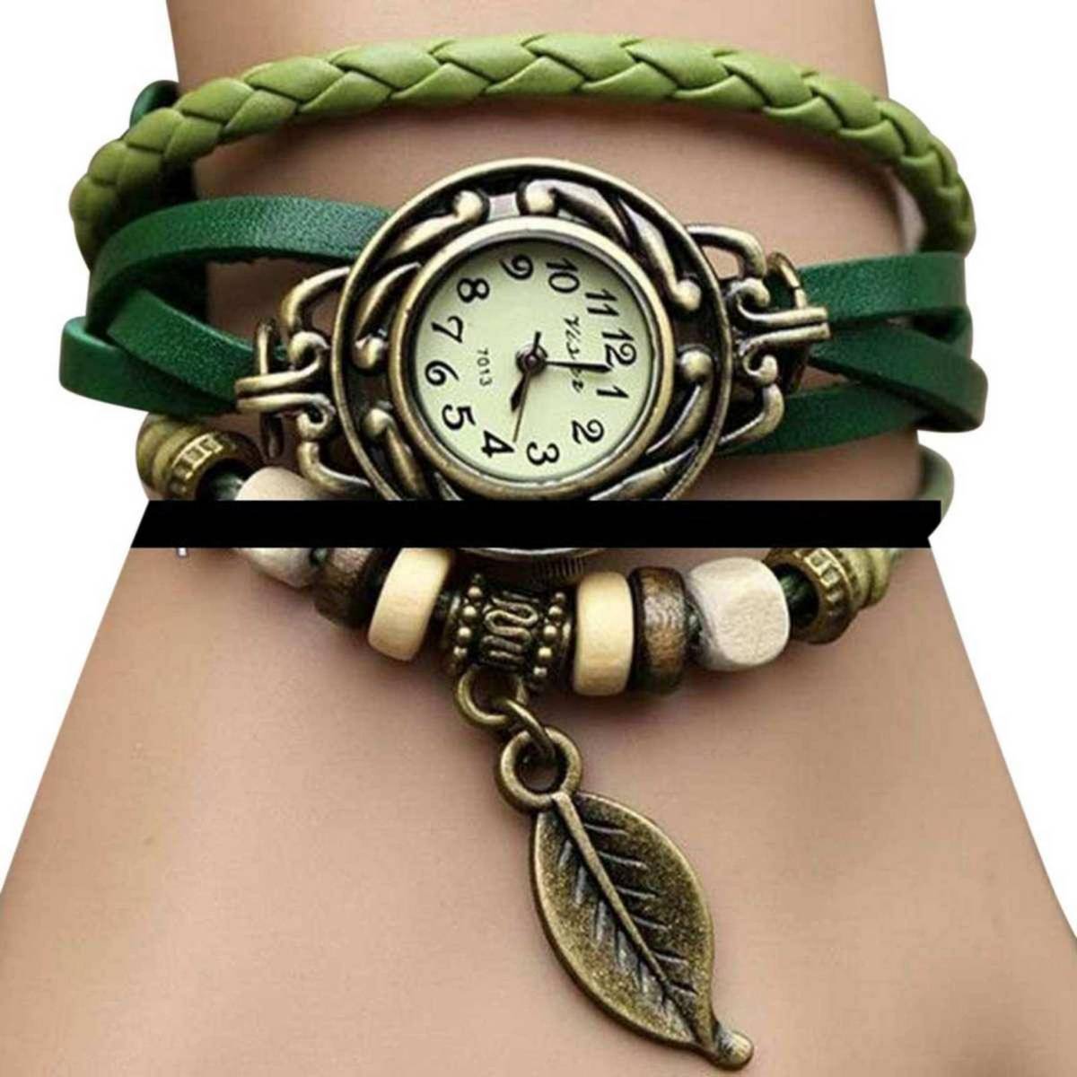 Ladies Bracelet Type Wrist Watch-Green