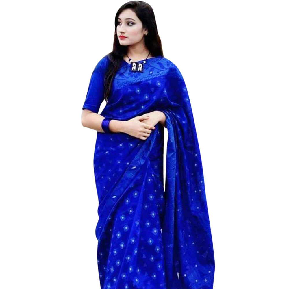Luxurious Design with Sparking Collection Rich Fabric Blue Colour Heavy Weaved Work Traditional Nakful Unstitched Weightless Jamdani Sharee for Women