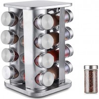 16 Pieces Rotating Stainless Steel Glass Spice Jar Rack