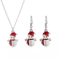 Cute Cartoon Drip Color Colored Snowman Christmas Gift Earrings Necklace Set