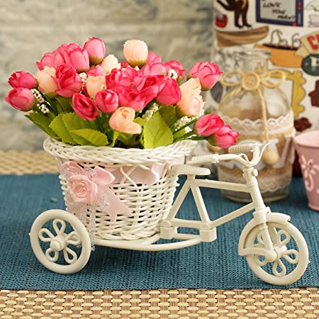 Tricycle Rickshaw Vase Flower Basket Home Office Desk Decor