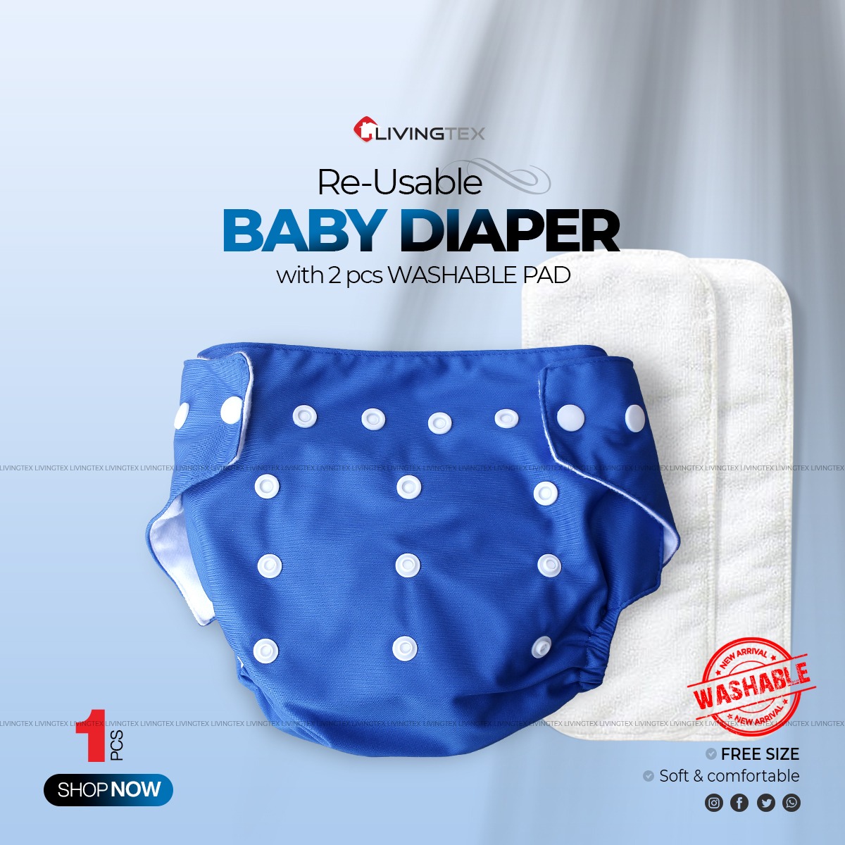 Washable Adjustable Reusable CLOTH Diaper Pant For Baby (2-18 kg) With 2 pad