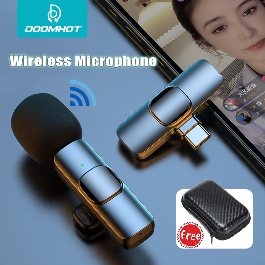 Wireless Microphone Professional Lapel Lavalier Microphone Portable Audio Video Mic Remove Noise Mini Mic Lapel For YouTube Facebook Vloggers Interview Auto-syncs